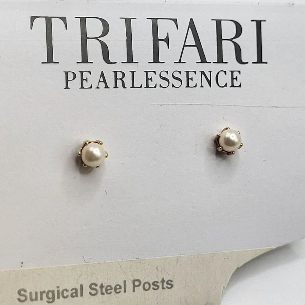 Trifari Pearlescence Surgical Steel Stud Earrings New 5mm